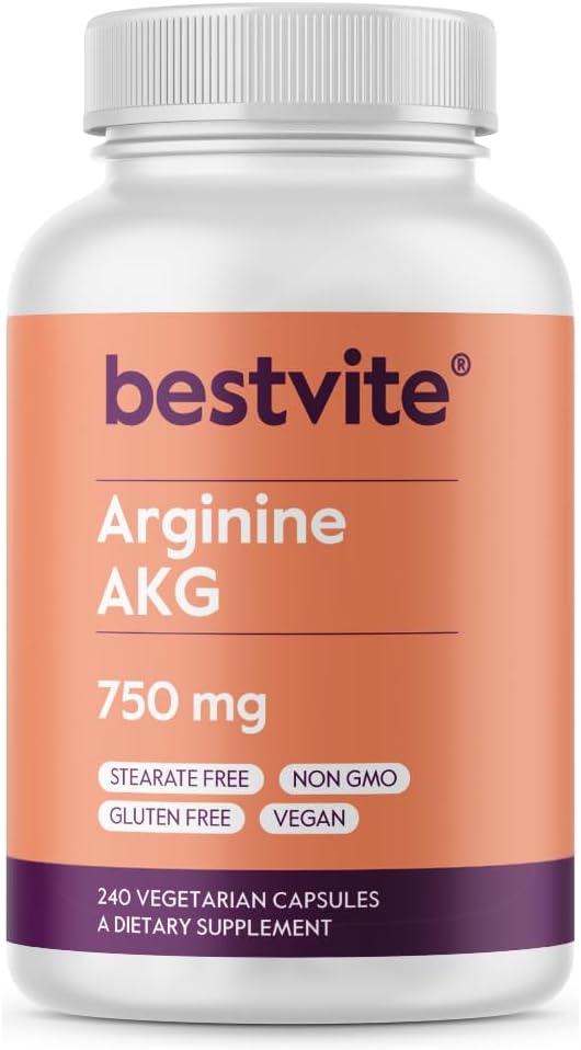 BESTVITE アルギニン AKG 750mg (240 ベジタリアンカプセル) - ない Stearates - 完全菜食主義者の非GMO - グルテンフリー