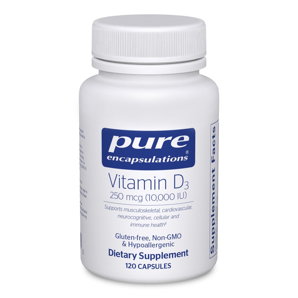 純粋なカプセル封入ビタミンD3 250 mcg(10,000 IU) - プレミアムビタミンD - 120カプセル付き - 骨、関節、 Breast、心、コロン&免疫の健康をサポートするためのサプリメント