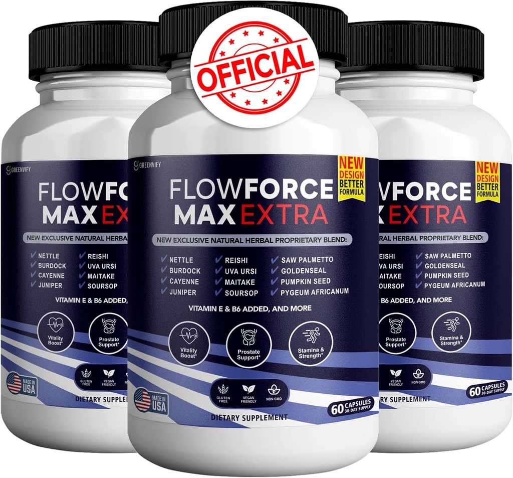 Flow Force Max Extra Prostate Supplements for Men Capsules, Health Supplements - Maximum Strength, All Natural to Support Normal & Healthy Function (300 Capsules) (5 Pack)
