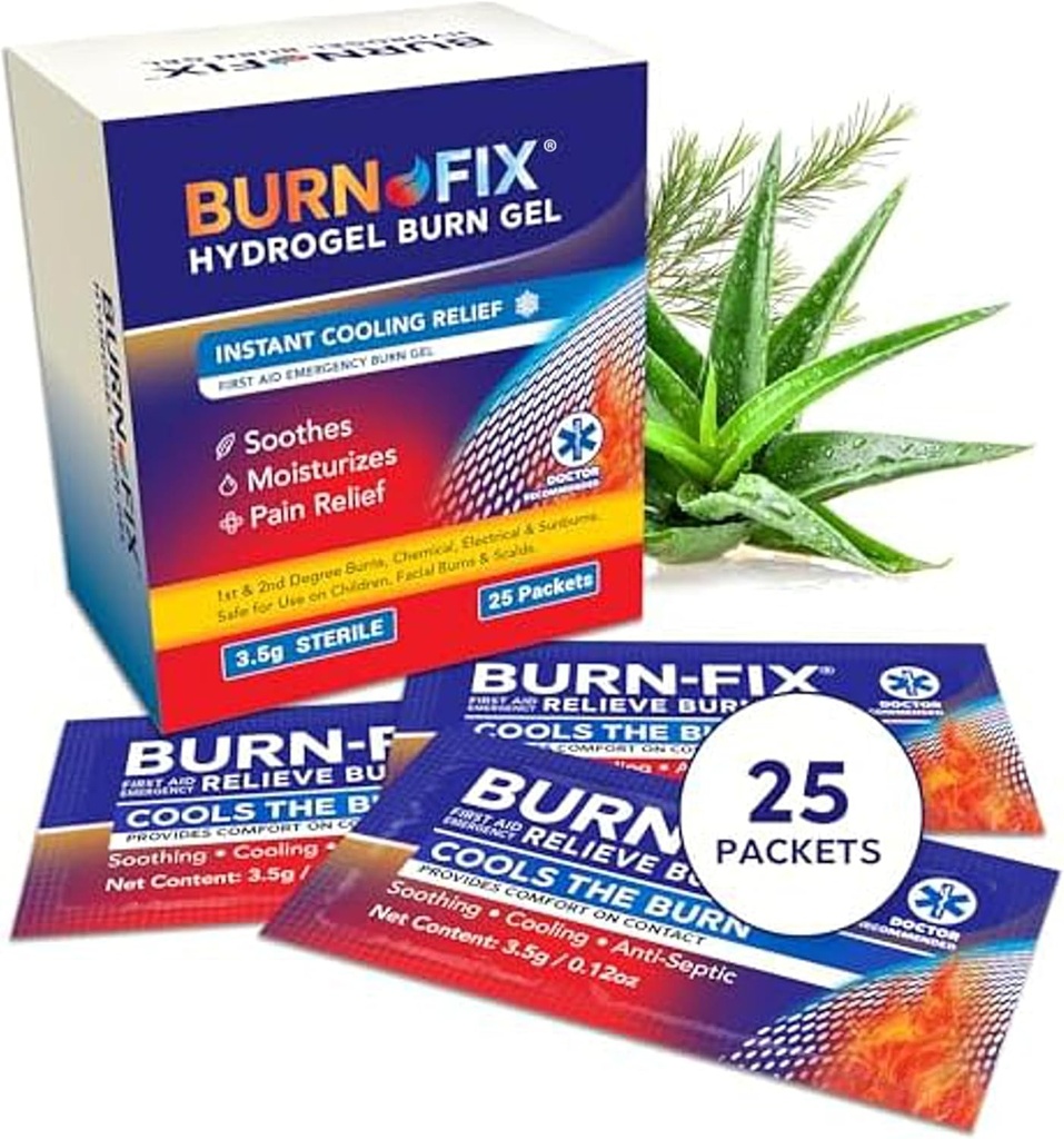 BurnFix® Hydrogel Burn Gel Packets – 3.5 g マイナーバーン、サンバーン&スカルドのインスタント冷却救済のためのインスタント冷却クリーム │ 理想的な緊急キットエッセンシャル(25のパック)