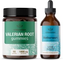 HERBAMAMA Valerianとマザーワートキット - 1800 mg Valerian Root Gummiesのバンドル&マザーワート液体ドロップ - ビーガン、非GMO、ゼラチン&アルコールフリー - 2パック