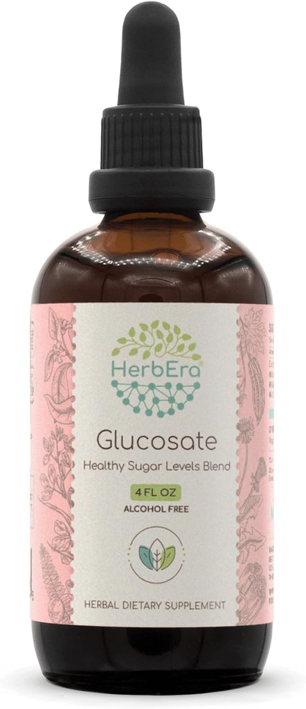 HerbEra Glucosate B120 アルコールフリー エキス チンキ、ビターメロン フルーツ、シナモン バルク、タンポポポ、ジムヌマ リーフ、フェヌグリーク シード、アムラ フルーツ。 健康な砂糖のレベル ブレンド4 Fl Oz