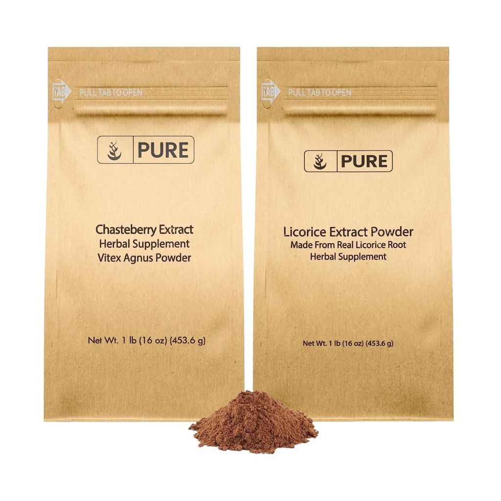 PURE ORIGINAL INGREDIENTS Chasteberry ExtractとLicorice Extract Bundle、それぞれ1ポンド、非GMO、グルテンフリーサプリメント