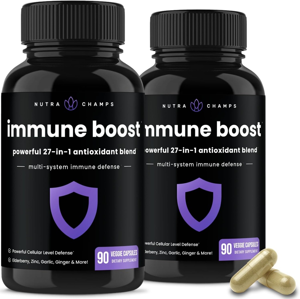 NutraChamps 27 に 1 免疫サポート サプリメント, 90 免疫防御カプセル, 1000 mg ビタミン C, 5000 IU D3, エルダーベリー, 亜鉛, 1 億 CFU プロバイオティクス&その他 (パック 2)