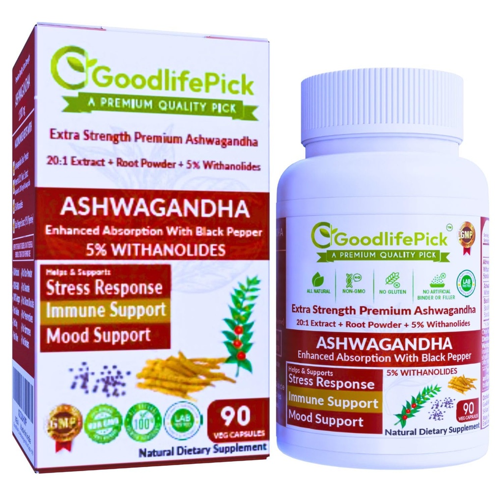 黒いペッパーが付いている優れたashwagandhaのカプセル。 Ashwagandhaの粉及び20:1のエキス90のctからの強力な5%のWthanolides。自然なNonGMO無し米の粉は満たしません