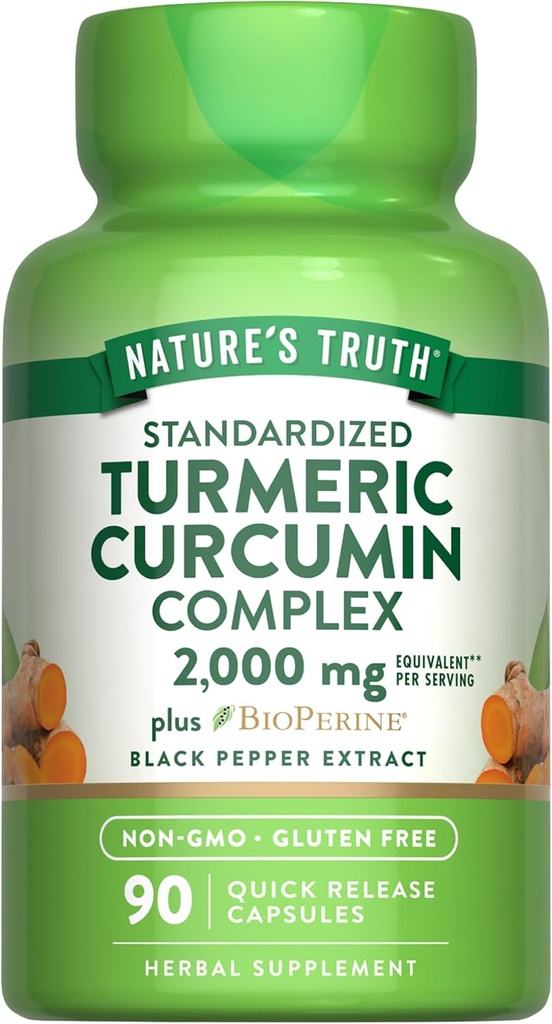 Nature's Truth Turmeric Curcumin Capsules | 2000mg | 90 Count | with 95% Standardized Curcuminoids and Bioperine | Non-GMO and Gluten Free Supplement