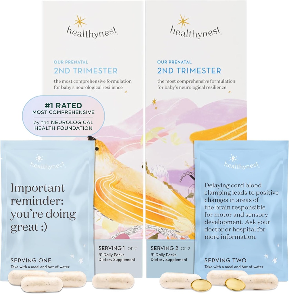 HealthyNest 2nd Trimester Prenatal Vitamin | Methylfolate、Choline、DHA、鉄、イノシトールによる胎児脳開発の妊娠サポート | 31 日の供給