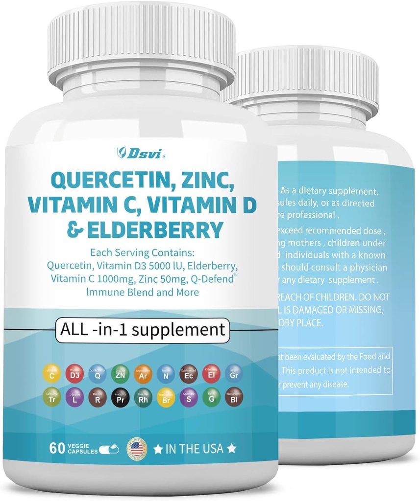Quercetin 1000mg亜鉛50mgのビタミンC 1000mgのビタミンD 5000IUの免疫システム サポート補足EchinaceaのジンジャーBromelainの海の苔の男性および女性のためのニンニクのイラクサのカプセルのビーガン、60の計算米国