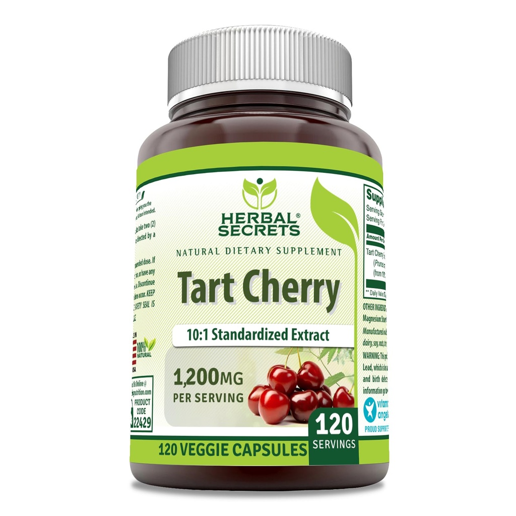 草の秘密タルトチェリー10:1標準化エキスサプリメント | サービングあたり1200 Mg | 120 Veggie Capsule | Non-GMO | グルテンフリー | アメリカ製(1パック | 120)