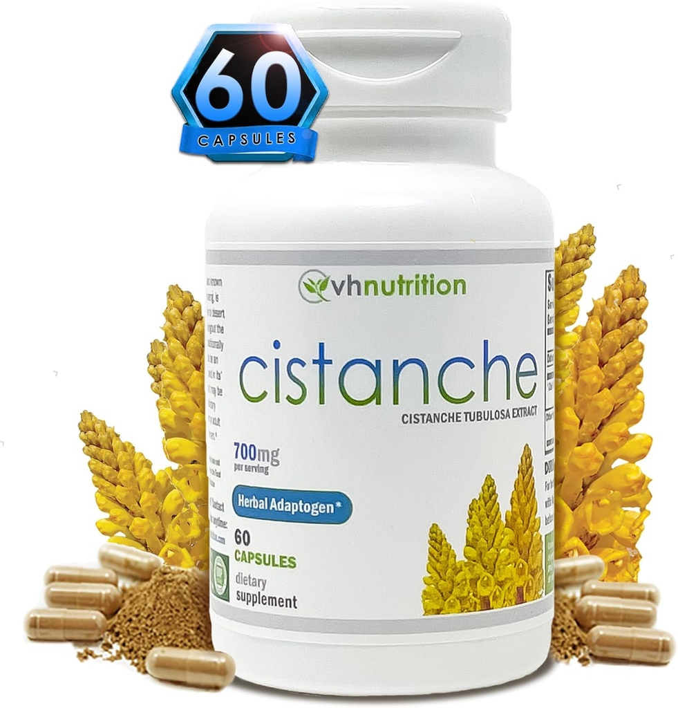 VH Nutrition CISTANCHE | シスタンチェカプセル | 男性用ホルモンサポートサプリメント | サービングあたり700mg | エネルギー、バイタリティ、健康のための標準化されたシスタンチェ管エキス | 60カプセル