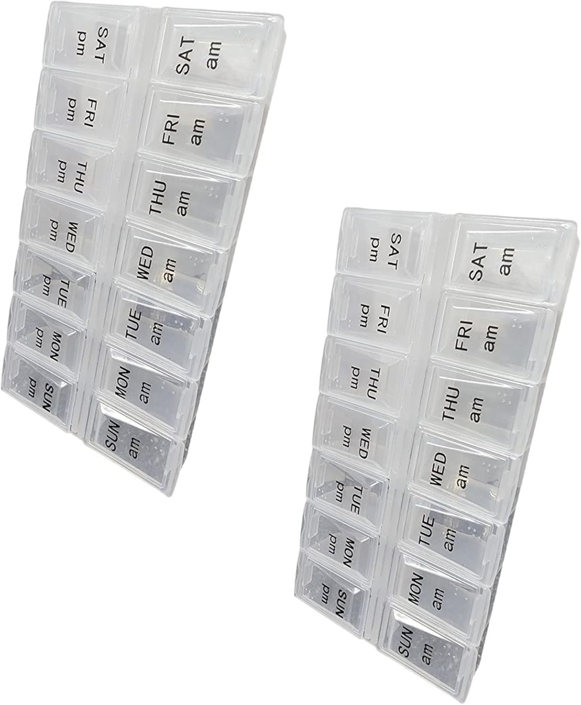 1日2回ピルオルガナイザー、週1日と夜のピル容器、昼と夜の薬用または朝または夜のためのビタミンAM PM分離(2)