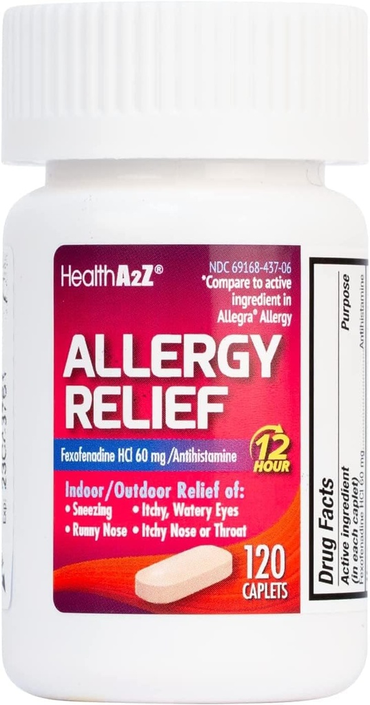 HealthA2Z® Fexofenadine 塩酸塩 60mg | アレルギー救済のための12-Hour Antihistamine | 屋内外アレルギー救済(120カウント)