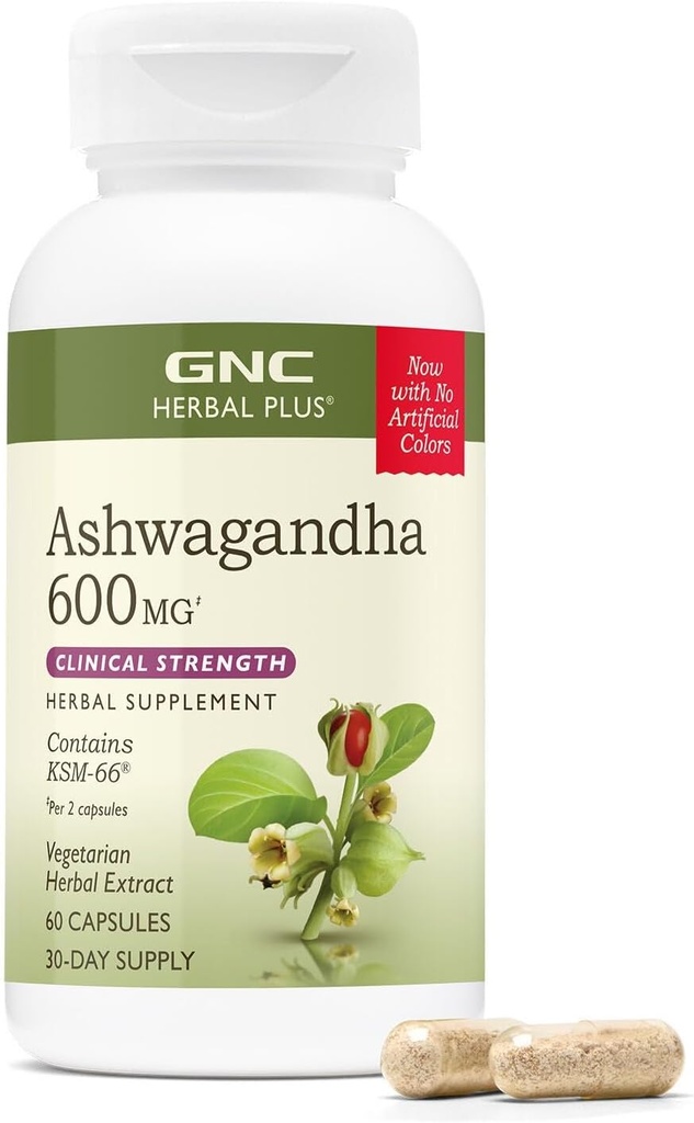 GNCの草のプラスのAshwagandha 600mgの補足、臨床強さ、ベジタリアン、圧力救助サポート、30のサービング
