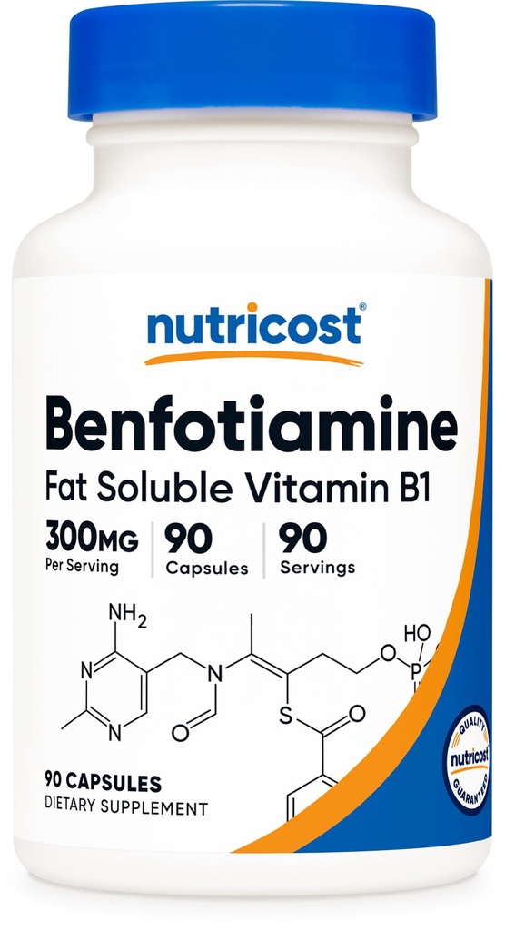 Nutricost Benfotiamine 300mg、90カプセル - グルテンフリー、非GMO、ベジタリアンフレンドリー脂肪溶性ビタミンB1