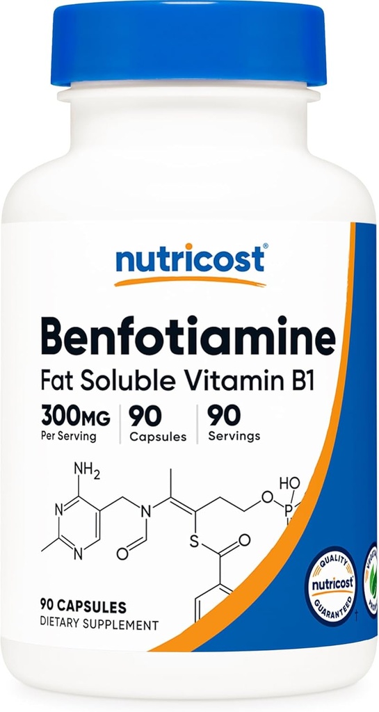 Nutricost Benfotiamine 300mg、90カプセル - グルテンフリー、非GMO、ベジタリアンフレンドリー脂肪溶性ビタミンB1