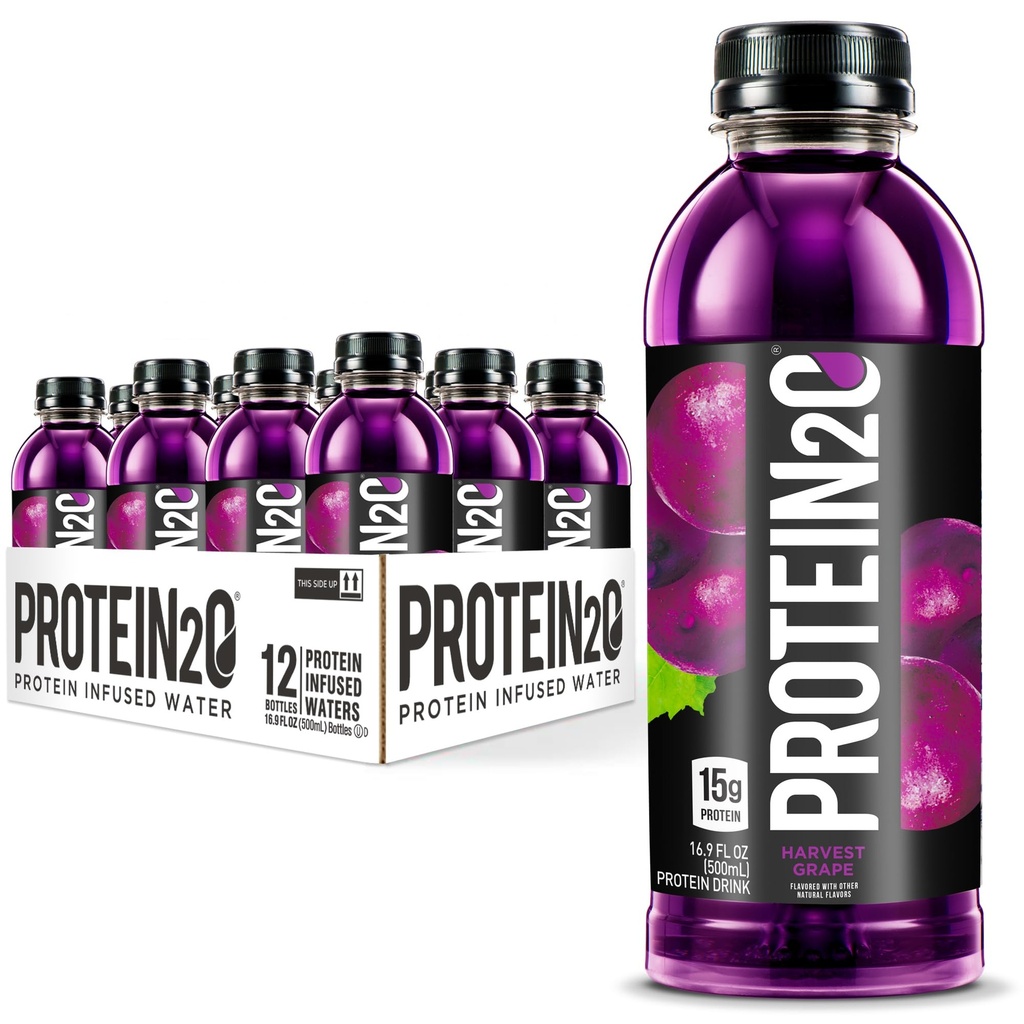 Protein2o 15gのWheyの蛋白質の隔離された注入された水、飲み物、砂糖への準備ができた自由な、グルテンフリーのLactoseは、ブドウを収穫します、16.9のozのびん(12のパック)を収穫します