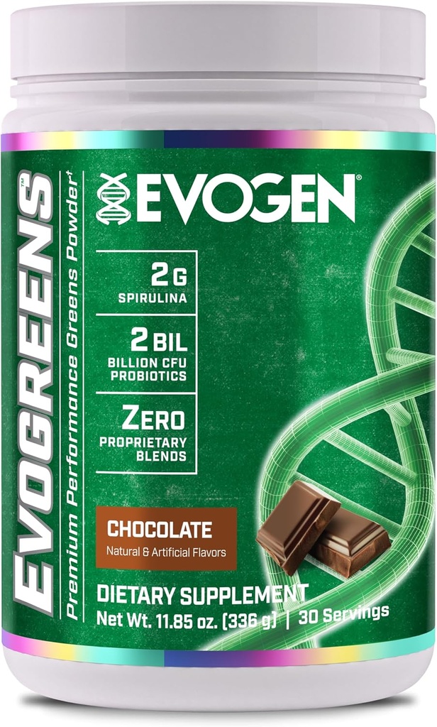 Evogen Evogreens | プレミアム・パフォーマンス・グリーンズ・スーパーフード、スピルリナ、ザクロ、プロバイオティクス、ケール | 30 サービング(チョコレート、30 サービング)