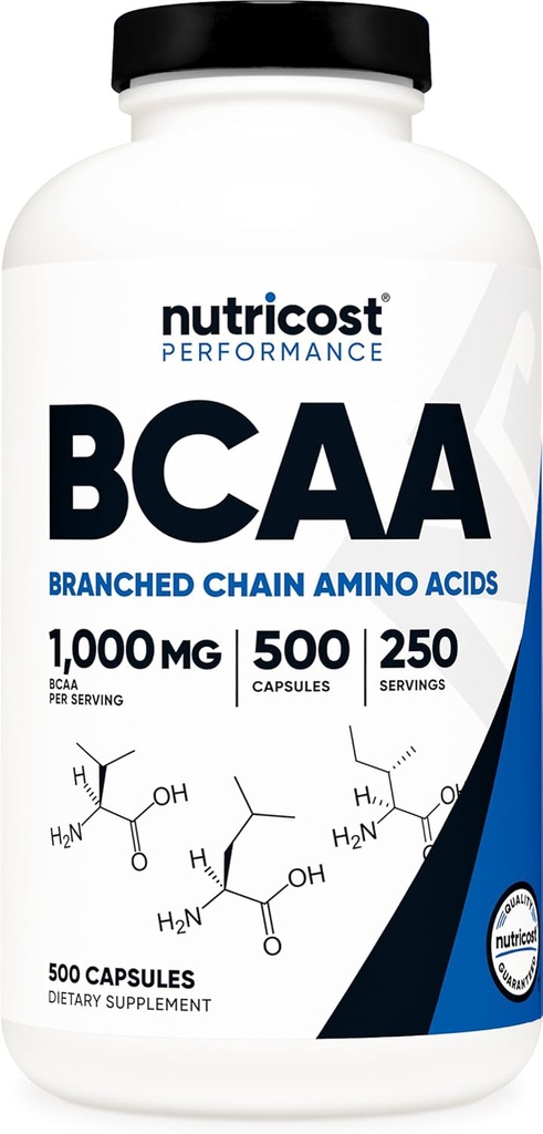 Nutricost BCAA 1000mg、500カプセル(250サーブ)、2:1分ブランチチェーンアミノ酸(L-ロイシン500mg、L-イソロイシン250mg、L-バリン)