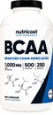 Nutricost BCAA 1000mg、500カプセル(250サーブ)、2:1分ブランチチェーンアミノ酸(L-ロイシン500mg、L-イソロイシン250mg、L-バリン)