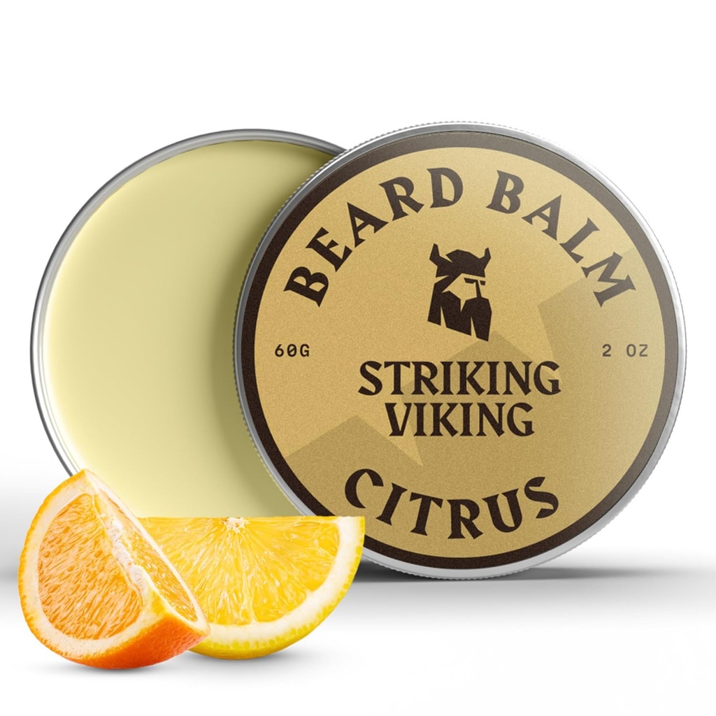 男性のStriking Viking Beard Balm - ベアードコンディショナ - 天然由来のベアドバター、アーガン&ホホバオイルで作られたバルムを斜め - ベアドコンディショナー - 天然由来のベアドバター、アーガン&ホホホバオイル(2オンス)、シトラス