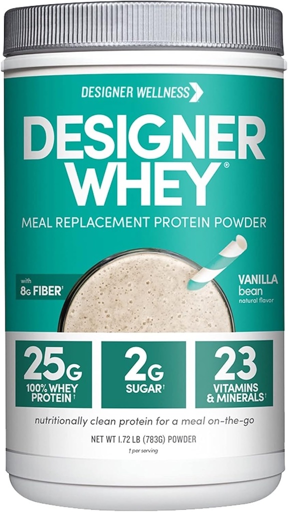 Designer Wellness, Designer Whey Protein Meal Replacement Powder, Organic Superfood Complex Carbs, Vitamins, Minerals, Gluten-Free, Vanilla Bean, 1.72 Pound