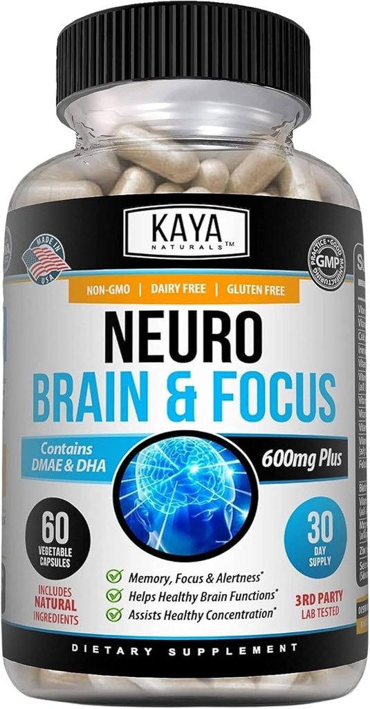 Kaya Naturals - 記憶と焦点のためのNeuro脳 - 向知性エネルギーカプセル - 向知性脳サポートサプリメント - 焦点と集中と学習精度 - 認知機能 - 60カウント