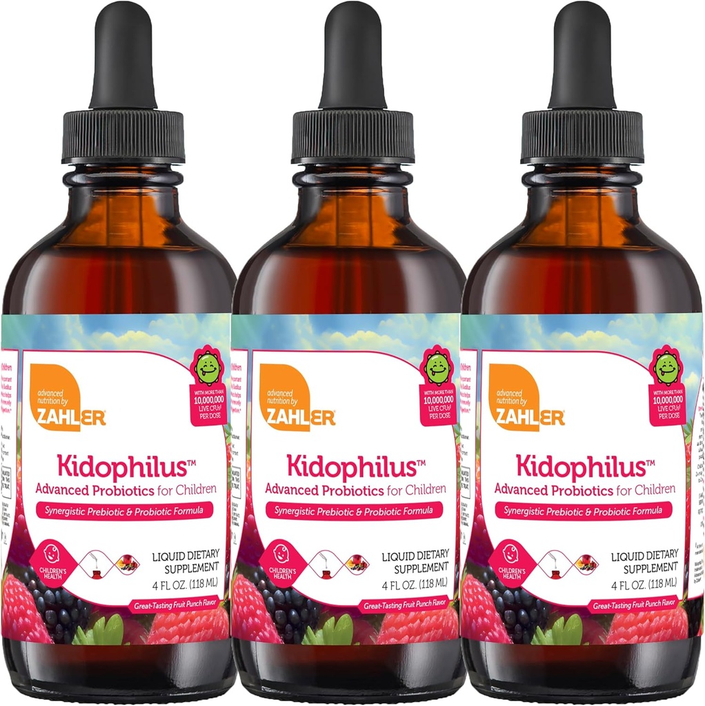 Zahler - キドフィロス液体は子供(4 Fl Oz)認定コザー、健康な消化と免疫サポートのために - フルーツパンチ風味の子供プロバイオティックドロップサプリメント(3パック)
