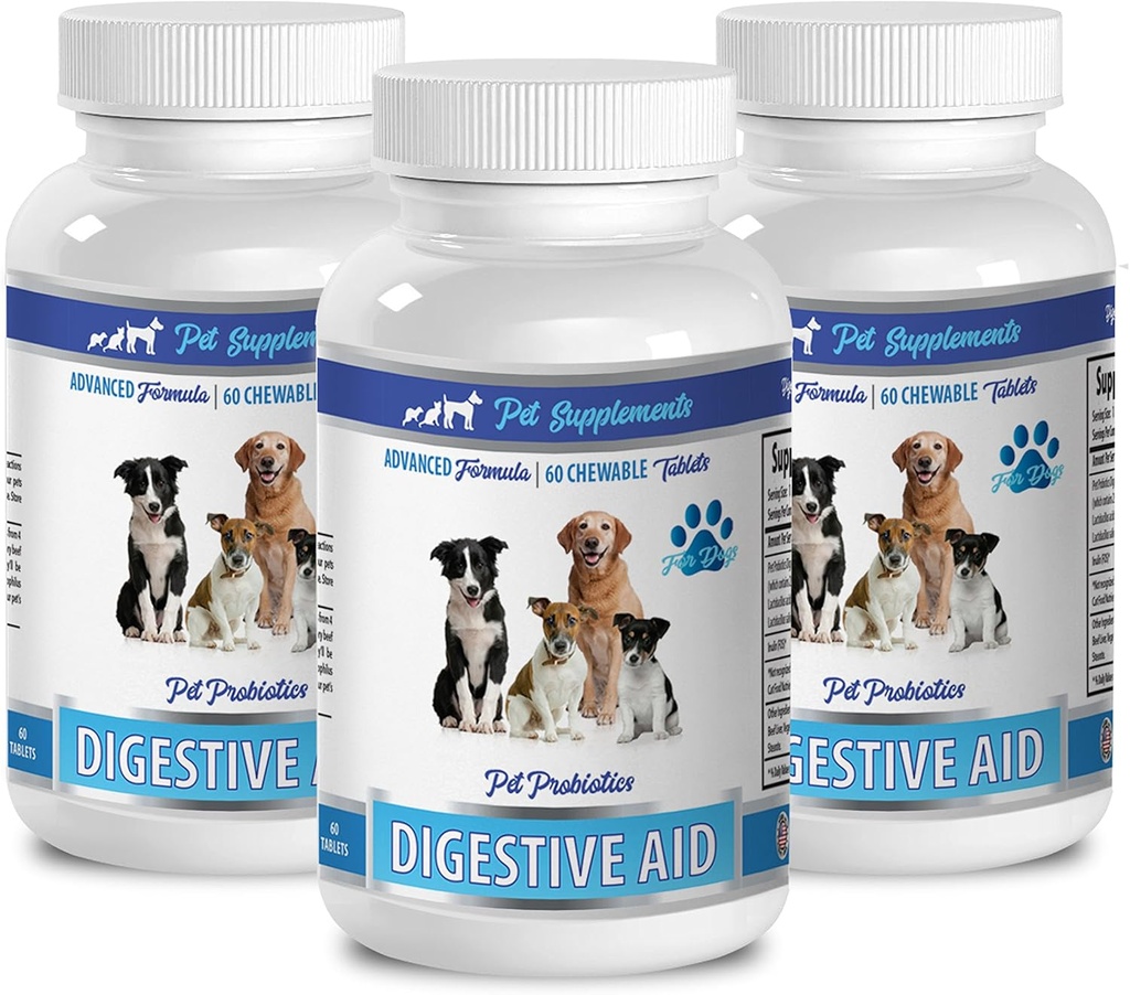 犬の下痢の丸薬 - DOG DIGESTIVE AID PROBIOTICS - 自然療法 - 悪い髪やガスへのソリューション - COUNTER DIARRHEA - 犬の消化酵素とプロバイオティクス - 3本のボトル(180の御馳走)