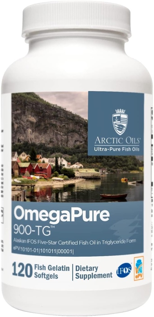 XYMOGEN OmegaPure 900-TG - 国際魚油規格(IFOS) ファイブスター認定魚油 - DHA EPA Omega-3 心臓血管 + 認知サポートのためのトリグリセリドフォームのサプリメント (120 Softgels)