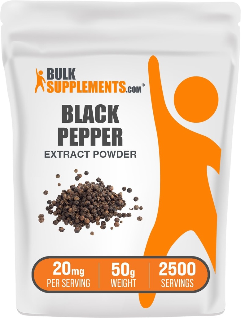BulkSupplements.comブラックペッパーエキスパウダー - ブラックペッパーサプリメント、ピエリンサプリメント - ビーガン&グルテンフリー、サービングあたり20mg、50g(1.8オンス)(パッケージ1)