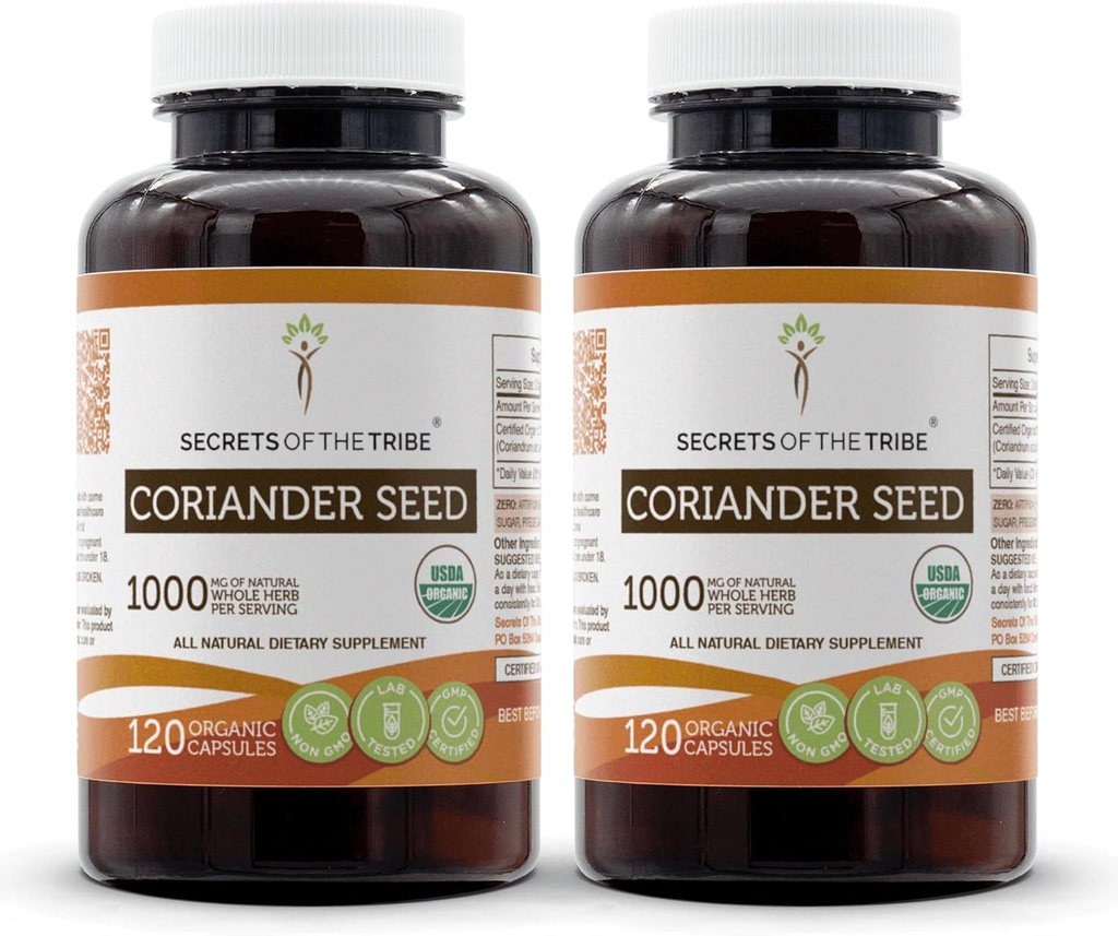 トライベコリアンダーシード120カプセル(2個)、1000mg、USDAオーガニックコリアンダーシードドライシード(2x120カプセル)の秘密