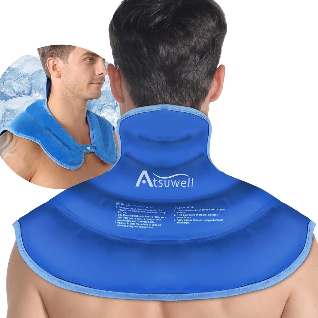 首および肩の冷たい圧縮のためのAtsuwellのアイスパック、肩のアイスパックの再使用可能なゲルのパック、首、肩、ヒップ、青のための大きい上部の背部冷たいパックの覆い