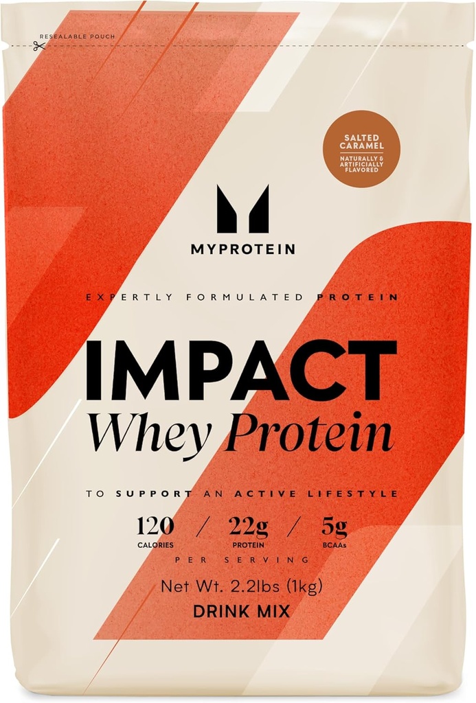 Myproteinのインパクト・ウィー・プロテインの粉、2.2のLbs (31のサービング) 塩漬けキャラメル、22g蛋白質及びサービングごとの5g BCAA、優秀な性能、筋肉強さ及び回復、グルテンフリーのための蛋白質の揺れ