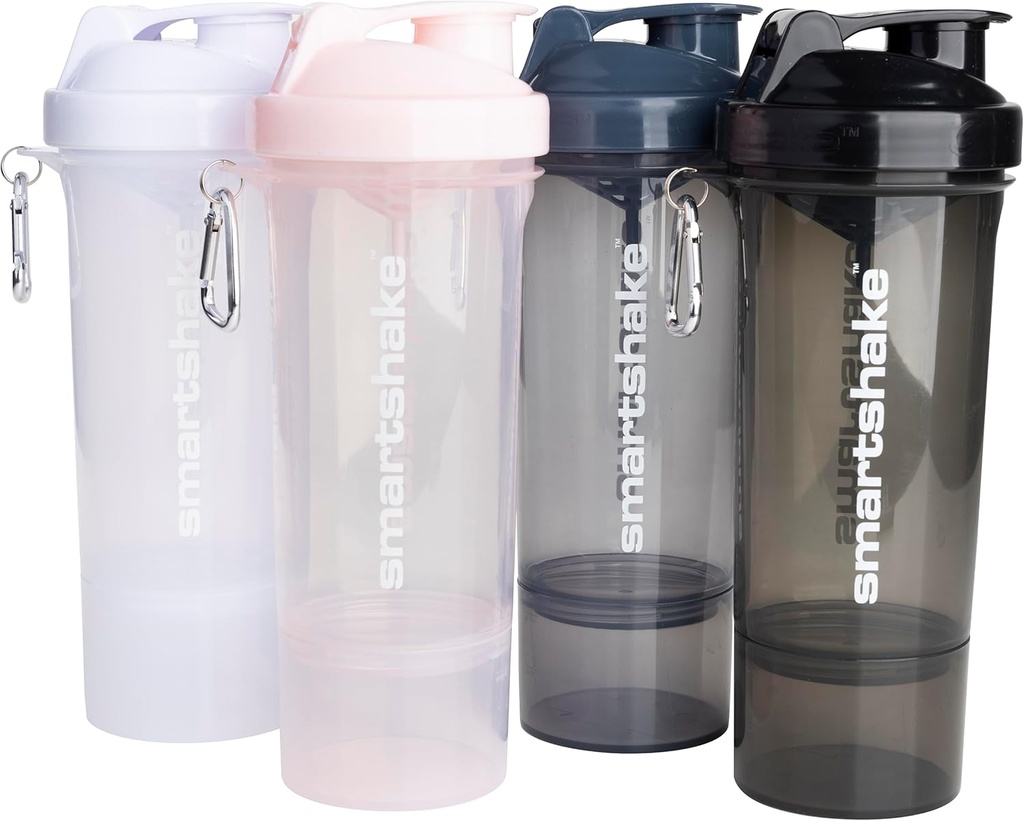 Smartshakeスリム4パックプロテインシェーカーボトル400 ml | 13.5 oz – ストレージに含まれています - Leakproof Screw-on Lid - BPA無料 - 男女兼用 - ブラック、ホワイト、ストーミーグレー、綿ピンク