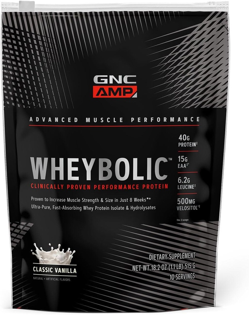 GNC AMP の Wheybolic の臨床的に証明された蛋白質の粉、40g の乳蛋白質、BCAA、ロイシンは筋肉強さ、筋肉建物、第 3 党テストされた、グルテンフリー、古典的なバニラ、10 のサービングを高めます