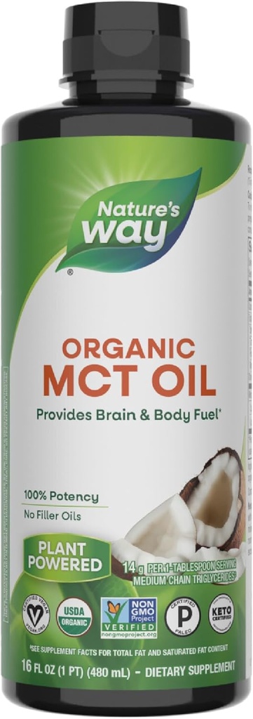 Nature's Way Organic MCT Oil、16 Fl Oz、Brain、Body Fuel、Coconuts*、C8カプリル酸、C10カプリル酸、Keto、Paleo認定、有機、非GMOプロジェクト検証