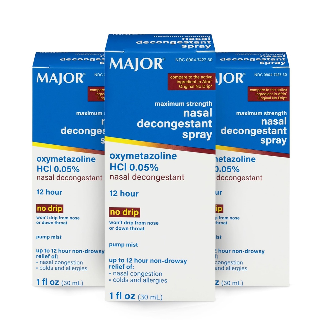MAJORの最高の強さの鼻のDecongestantのスプレー、Oxymetazoline HCl 0.05%ポンプ 霧、非眠気の鼻のスプレー、鼻の混雑、風邪およびアレルギー1 Fl. Oz. (3パック)