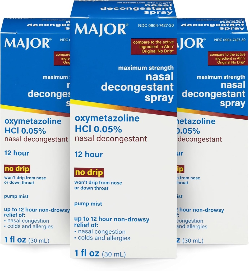 MAJORの最高の強さの鼻のDecongestantのスプレー、Oxymetazoline HCl 0.05%ポンプ 霧、非眠気の鼻のスプレー、鼻の混雑、風邪およびアレルギー1 Fl. Oz. (3パック)