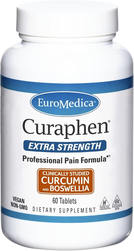 EuroMedica Curaphen 余分な強度 - 60 錠 - プロフェッショナル フォーミュラ - Potent Curcumin & Boswellia と DLPA & Nattokinase - 高吸収 - 60 便益