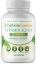 カリフォルニアエッセンシャルビタミンK2 + VIT D3 5000 IU - 心臓、骨、免疫サポートサプリメント - 非GMO、酪農場/大豆フリー - 240 Veggieカプセル