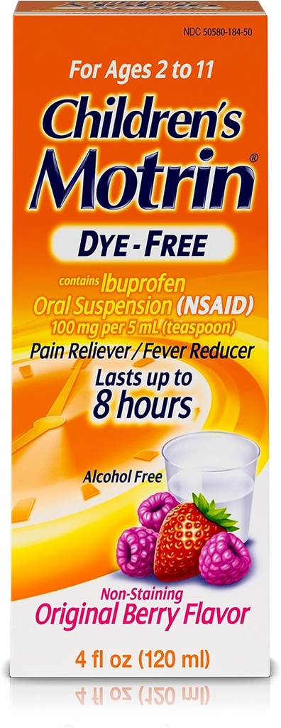 Motrinの子供の口頭懸濁液の染料なし、Ibuprofen、Feverの減力剤、ベリー、4 Fl.Oz