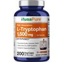 NusaPure L-Tryptophan 1500mg 200 ベジタリアンキャップ (非GMO、ビーガン) バイオペリン
