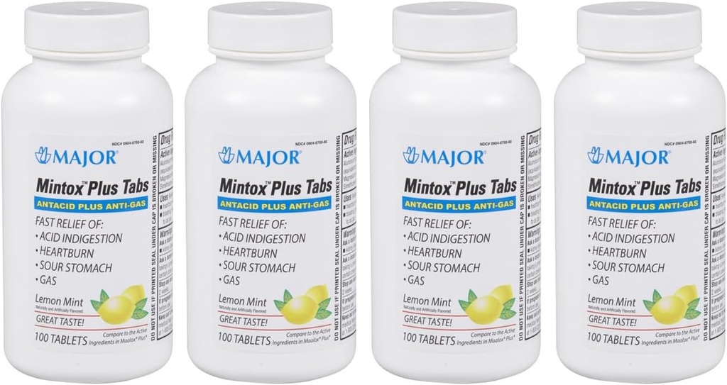 MAJOR MINTOX Plus Tabs - アンチガスタブレットのAntacid Plus - すぐに酸の消化、心焼け、サワー胃、およびガス - レモンミント風味 - 100カウント(4パック)