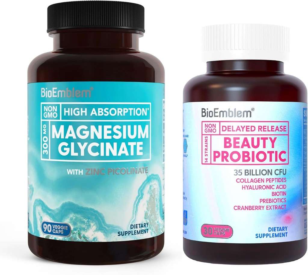 BioEmblem Magnesium Glycinate with Zinc and Beauty Probiotics