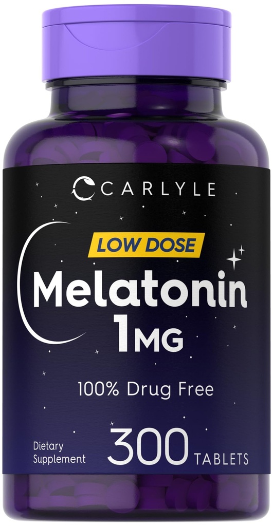カルリール・メラトニン 1mg | 300 低い線量のタブレット | 薬剤の自由な援助 | ベジタリアン、非GMO、グルテンフリー