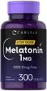 カルリール・メラトニン 1mg | 300 低い線量のタブレット | 薬剤の自由な援助 | ベジタリアン、非GMO、グルテンフリー
