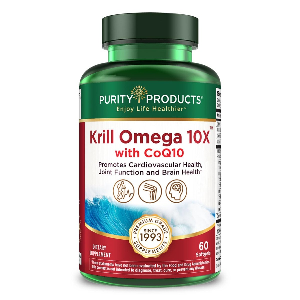 純度プロダクトからのCoQ10極度の方式のKrill Omega 10Xのより多くのEPA及びDHA。 60の柔らかいGELS