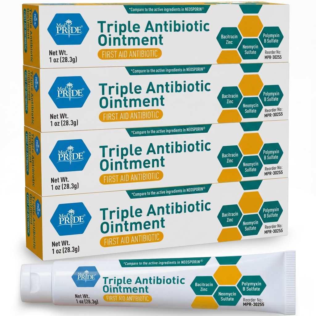 MEDのプライドの三重の抗生物質のプライドの軟膏の管1 Oz 4-Packのマイナーな傷、傷、亜鉛、Neomycin、Polymyxinが付いている研摩剤のための最初の援助