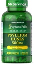Puritan's Pride Herbal Ease® Psyllium Husks 500mg、Digestive、コロン、ハートヘルスサポート、デイリーファイバーカプセル、2ヶ月の供給、400迅速なリリースカプセル
