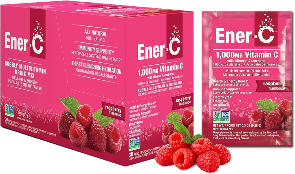 Ener-C ラズベリーマルチビタミンドリンクミックスパウダービタミンC 1000mg & 実際のフルーツジュースナチュラルエネルギーと電解質剤 & 女性&男性のための免疫サポート - 非GMOビーガン&グルテンフリー - 30カウント
